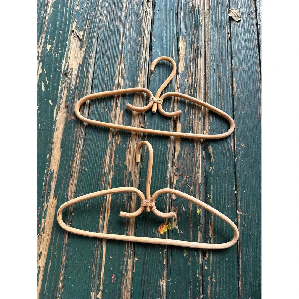 Vintage Rattan Wicker Clothes Hangers Set of 2‎ Boho Bentwood Natural Wood Decor